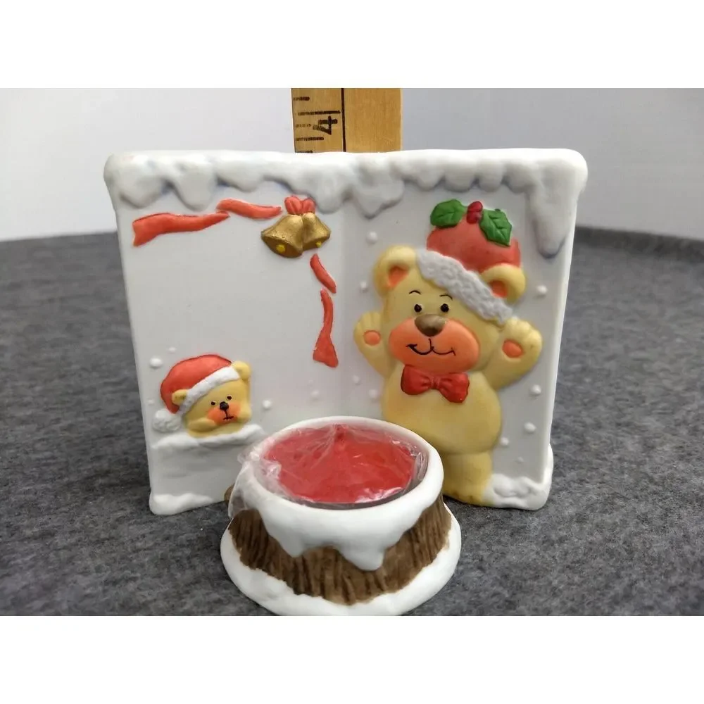 LaVie Ceramic Tea Light Candle & Holder Teddy Bears Snow Firepit Bells Holly NEW